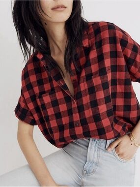 Madewell Red & Black Plaid Short-Sleeve Button-Down Shirt